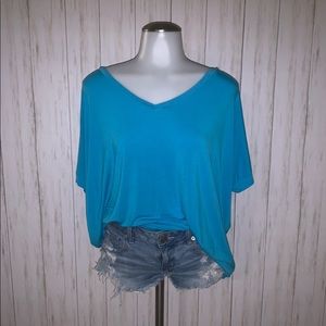 Blue PIKO rolled sleeve v-neck